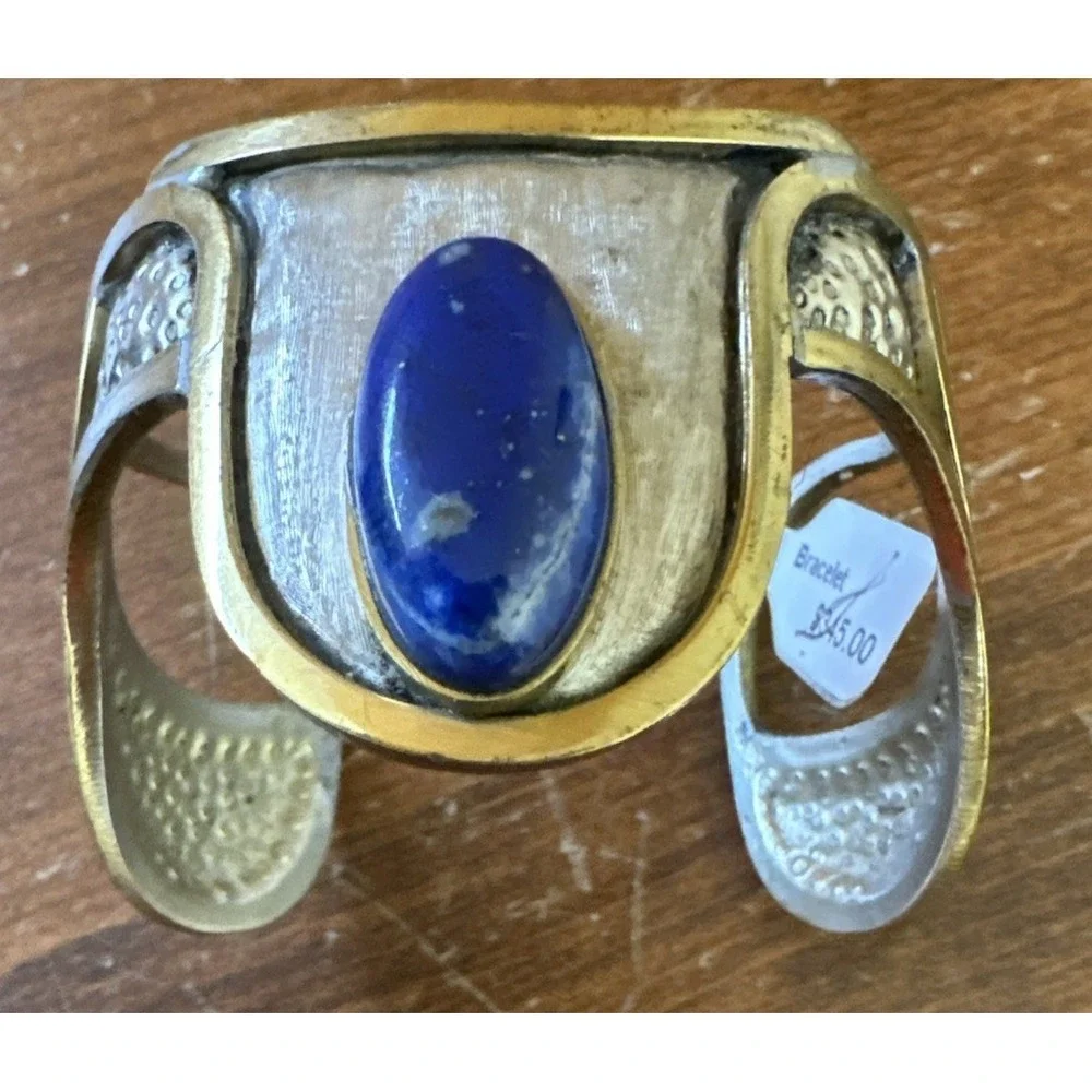 VTG NEW MORITA GIL MID CENTURY MODERNIST BRUTALIST Cuff BRACELET LAPIS LAZULI
